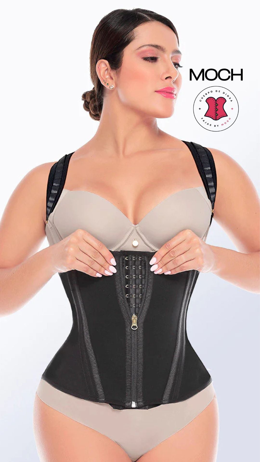 Corset Cristina – Chaleco Cinturilla de Avispa con Tres Líneas de Broches y Cremallera